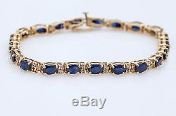 $1000 15Ct Blue Sapphire & Diamond 14k Yellow Gold Over 7.25 Tennis Bracelet