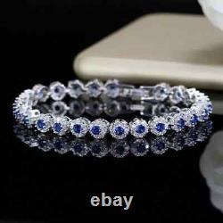 100% 925 Sterling Silver Sapphire Gemstone Tennis Bracelet Jewelry Women