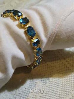 10Ct Oval Cut London Blue Topaz Women's Tennis Fancy Bracelet 14K Yellow Gold FN