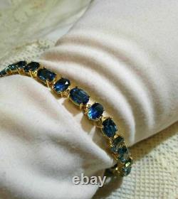 10Ct Oval Cut London Blue Topaz Women's Tennis Fancy Bracelet 14K Yellow Gold FN