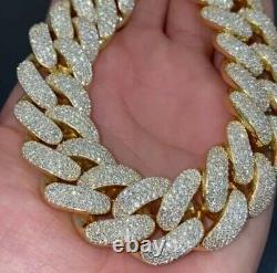 10Ct Real MOISSANITE 16mm x 8 Cuban Link Bracelet 14K Yellow Gold Plated Silver