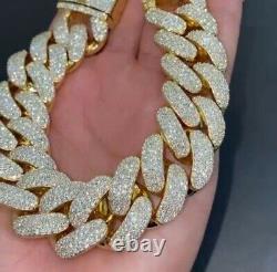 10Ct Real MOISSANITE 16mm x 8 Cuban Link Bracelet 14K Yellow Gold Plated Silver