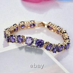 10Ct Round Cut Amethyst Diamond Women's Tennis Bracelets 14K Yellow Gold Finish