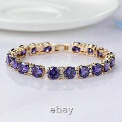 10Ct Round Cut Amethyst Diamond Women's Tennis Bracelets 14K Yellow Gold Finish