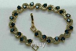 10Ct Round Cut Blue Sapphire & Diamond 14K Yellow Gold Finish Tennis Bracelet