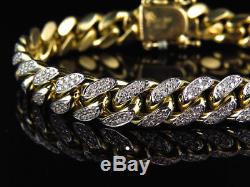 10Ct Round Cut Diamond Miami Curb Cuban Link Bracelet 14K Solid Yellow Gold Over