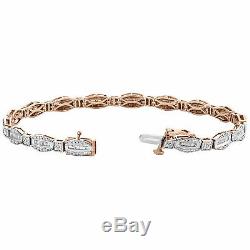 10K Rose Gold Over 7Ct Round & Emerald Cut Diamond Bracelet 7.25inches