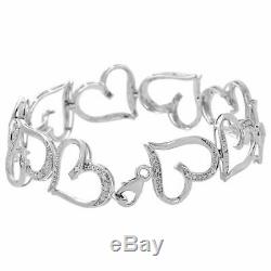 10K White Gold Over 7Ct Round Diamond Bracelet Heart Shape Link 7.25inches