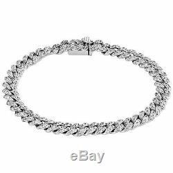10K White Gold Over 7t Round Diamond Link 8 Cuban Link Bracelet Mens Spacial