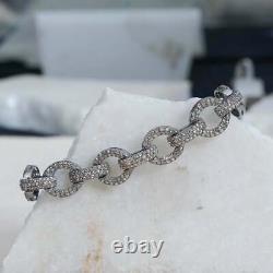 10K White Gold Over Mens Cuban Ling Round Cut Diamond Bracelet 8Inches