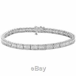 10K White Gold Over Round & Baguette Diamond Bracelet 7 Invisible Set Link 8 CT