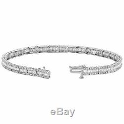 10K White Gold Over Round & Baguette Diamond Bracelet 7 Invisible Set Link 8 CT