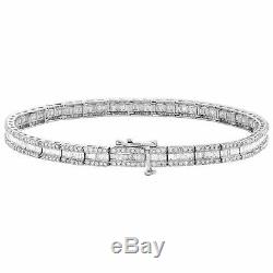10K White Gold Over Round & Emerald Cut Diamond Bracelet 7.25 Tennis Link