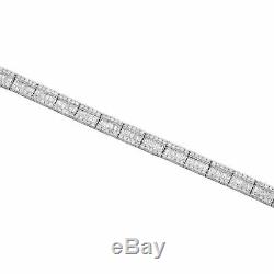 10K White Gold Over Round & Emerald Cut Diamond Bracelet 7.25 Tennis Link