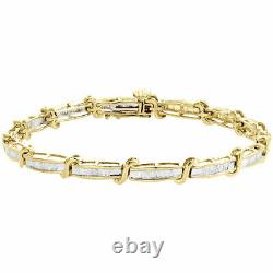 10K Yellow Gold Over Baguette Diamond S Link Statement Link 5.25mm Bracelet 7