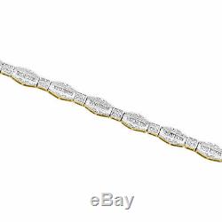 10K Yellow Gold Over Round & Baguette Cut Diamond Bracelet 7 Hexagon Frame Link