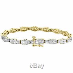 10K Yellow Gold Over Round & Baguette Cut Diamond Bracelet 7 Hexagon Frame Link