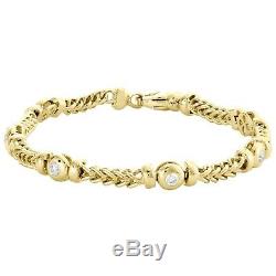10K Yellow Gold Over Round Diamond Franco Link 8 Bezel Bracelet Mens Womens