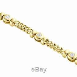 10K Yellow Gold Over Round Diamond Franco Link 8 Bezel Bracelet Mens Womens