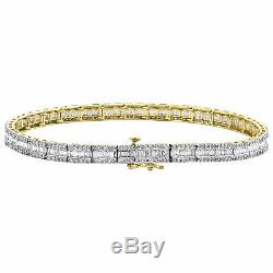 10K Yellow Gold Over Round & Emerald Cut Diamond Bracelet 7.25 Tennis Link