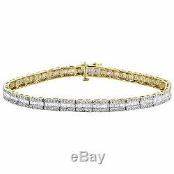 10K Yellow Gold Over Round & Emerald Cut Diamond Bracelet 7.25 Tennis Link