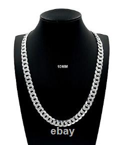10MM 925 SOLID Sterling Silver DIAMOND CUT Cuban Curb Chain Necklace or Bracelet