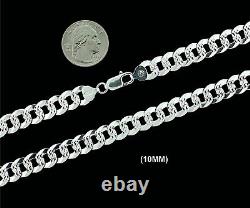 10MM 925 SOLID Sterling Silver DIAMOND CUT Cuban Curb Chain Necklace or Bracelet