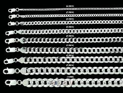10MM 925 SOLID Sterling Silver DIAMOND CUT Cuban Curb Chain Necklace or Bracelet