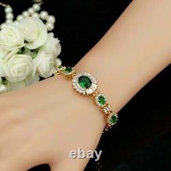 10.00 Ct Oval Green Emerald Diamond Created Bracelet In 14K Yellow Gold Finish