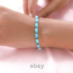 10.72 Ct Oval Cut Natural Turquoise Women tennis Bracelet in 925 Sterling silver