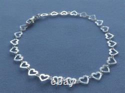 10 Ankle Bracelet Italian Sterling Silver Faceted Heart Link Italy 925