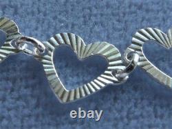 10 Ankle Bracelet Italian Sterling Silver Faceted Heart Link Italy 925