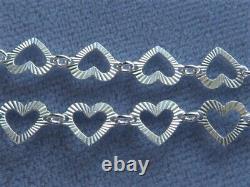 10 Ankle Bracelet Italian Sterling Silver Faceted Heart Link Italy 925