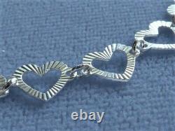 10 Ankle Bracelet Italian Sterling Silver Faceted Heart Link Italy 925