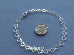 10 Ankle Bracelet Italian Sterling Silver Faceted Heart Link Italy 925