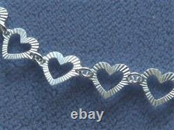 10 Ankle Bracelet Italian Sterling Silver Faceted Heart Link Italy 925