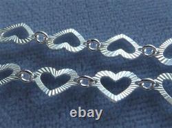 10 Ankle Bracelet Italian Sterling Silver Faceted Heart Link Italy 925
