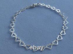 10 Ankle Bracelet Italian Sterling Silver Faceted Heart Link Italy 925