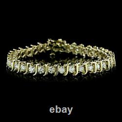 10 CT Vintage Round Diamonds Tennis S-link Bracelet 14K Yellow Gold Over 6.75