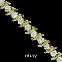 10 CT Vintage Round Diamonds Tennis S-link Bracelet 14K Yellow Gold Over 6.75