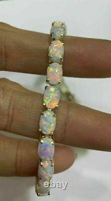 10 Ct Oval Cut Fire Opal Diamond Women's Tennis Bracelet 14k Yellow Gold Finish