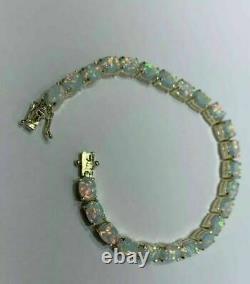 10 Ct Oval Cut Fire Opal Diamond Women's Tennis Bracelet 14k Yellow Gold Finish