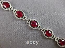 10 Ct Oval Cut Red Ruby And VVS1 Diamond Tennis Bracelet 14K White Gold Over