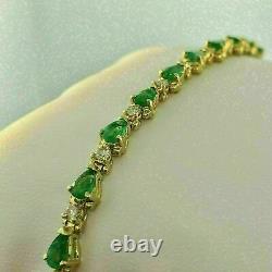 10 Ct Pear Cut Green Emerald SimulatedDiamond Tennis Bracelet Yellow Gold Plated