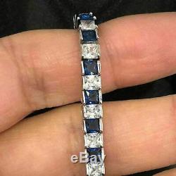 10 Ct Princess Cut Blue Sapphire Tennis Bracelet Women Beautiful Jewelry In 7.5
