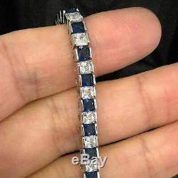 10 Ct Princess Cut Blue Sapphire Tennis Bracelet Women Beautiful Jewelry In 7.5