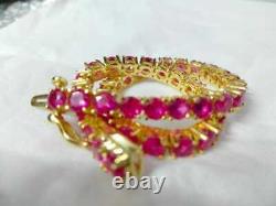 10 Ct Round Cut Lab-Created Red Ruby Lovely Tennis Bracelet 14K Yellow Gold Over
