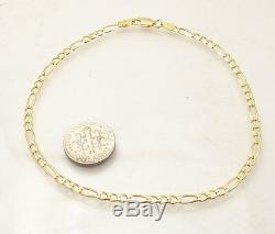 10 Italian Solid Royal Figaro Ankle Bracelet Anklet 14K Yellow Gold Clad Silver