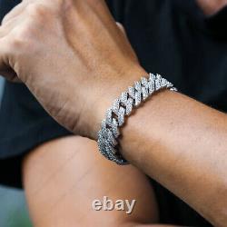 10 mm Round Moissanite Iced Prong Mens link Cuban Bracelet 14k White Gold Finish