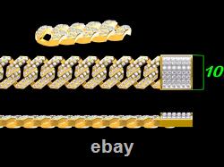 10 mm Round Moissanite Iced Prong Mens link Cuban Bracelet 14k White Gold Finish
